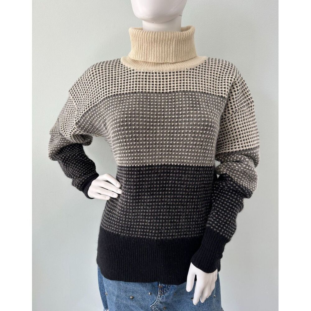Vintage Liz Claiborne Wool Blend Colorblock Turtleneck Sweater Knit size Small